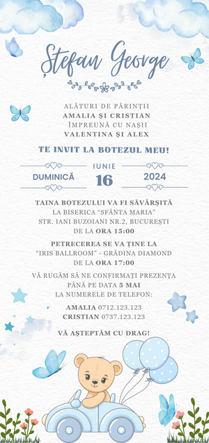 Invitatie Botez, Digitala, Blue Bear