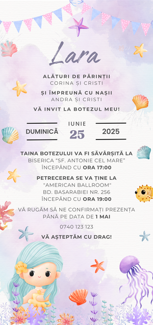 Invitatie Botez, Digitala, Micuta Sirena