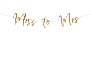 Banner Miss To Mrs, Auriu Roz, 18X76 Cm
