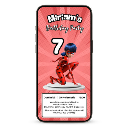 Invitatie Zi De Nastere Miraculos Buburuza, Format Digital