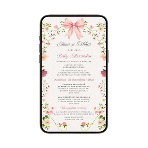 Invitatie 2 In 1 Nunta-Botez Elegant Pink Flowers, Format Digitala-BalloonEvents.ro