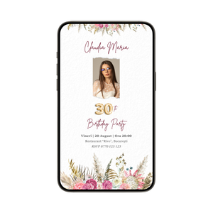 Invitatie Zi De Nastere London Roses, Format Digital