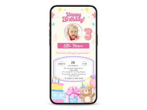 Invitatie Zi De Nastere Animata, Pink Happy Girl-BalloonEvents.ro