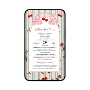 Invitatie Botez Gemeni Fetite, Sweet Cherry Girls, Format Digital-BalloonEvents.ro