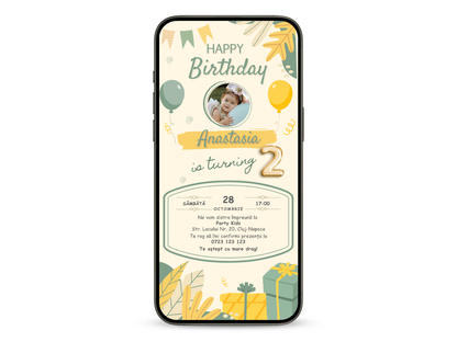 Invitatie Zi De Nastere Animata, Retro Style Girl-BalloonEvents.ro