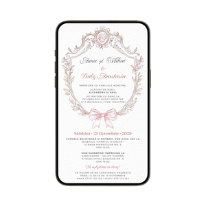Invitatie 2 In 1 Nunta-Botez Imperial Pink, Format Digitala-BalloonEvents.ro