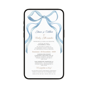 Invitatie 2 In 1 Nunta-Botez Minimalist Blue, Format Digitala-BalloonEvents.ro