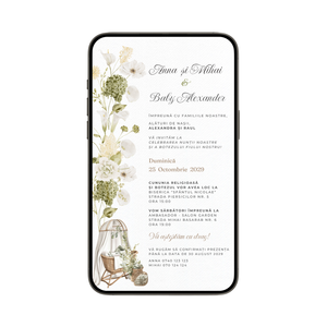 Invitatie 2 In 1 Nunta-Botez Modern Green Flowers, Format Digitala-BalloonEvents.ro