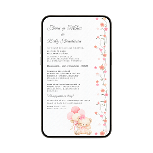 Invitatie 2 In 1 Nunta-Botez Pink Baby Flowers, Format Digitala-BalloonEvents.ro