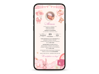 Invitatie Botez Animata GIF, Pink Baby World