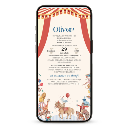 Invitatie Botez Happy Circus, Format Digital