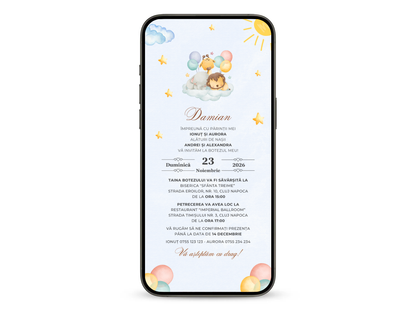 Invitatie Botez Animata GIF, Balloon Friends