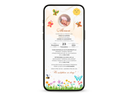 Invitatie Botez Animata GIF, Butterfly Sunshine