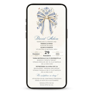 Invitatie Botez Elegant Baby Boy, Format Digital