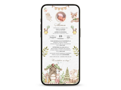 Invitatie Botez Animata GIF, Forest Friends