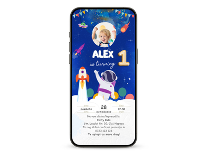 Invitatie Zi De Nastere Animata, Astronaut Kid-BalloonEvents.ro