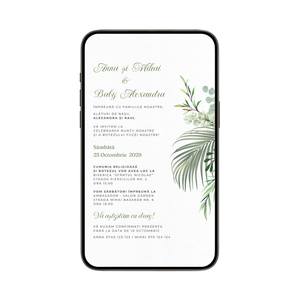 Invitatie 2 In 1 Nunta-Botez Simple Greenery, Format Digitala-BalloonEvents.ro