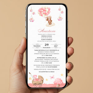 Invitatie Botez Ursuletul Cu Baloane, Format Digital