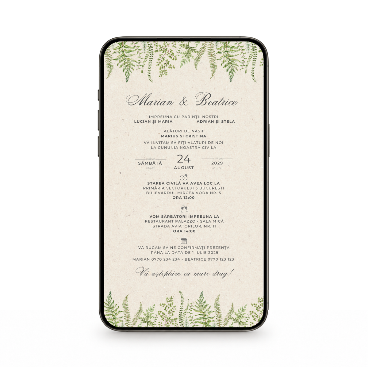 Invitatie Cununie Civila Retro Green Kraft, Format Digital-BalloonEvents.ro