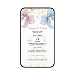 Invitatie Botez Gemeni Baiat Si Fetita, Elegant Gold, Format Digital-BalloonEvents.ro