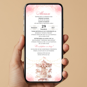 Invitatie Botez Carousel Pink, Format Digital