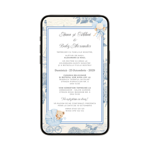 Invitatie 2 In 1 Nunta-Botez Blue Baby Bear, Format Digitala-BalloonEvents.ro