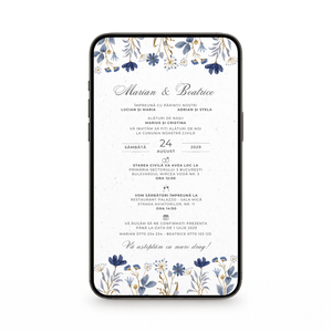 Invitatie Cununie Civila Blue Flowers, Format Digital-BalloonEvents.ro