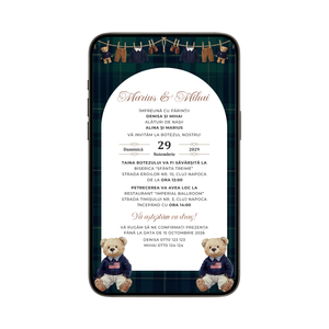 Invitatie Botez Gemeni Blue Baieti, Fashion Bear Boys, Format Digital-BalloonEvents.ro