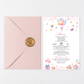 Invitatie Botez Balloon, Hartie Texturata, Plic Cartonat si Sigiliu Ceara Inclus