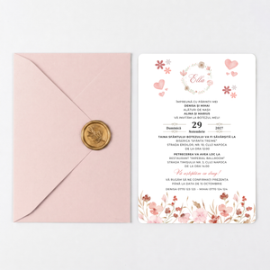 Invitatie Botez Special Baby, Hartie Texturata, Plic Cartonat si Sigiliu Ceara Inclus