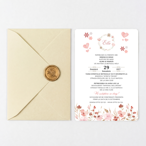 Invitatie Botez Special Baby, Hartie Texturata, Plic Cartonat si Sigiliu Ceara Inclus