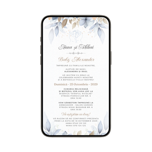 Invitatie 2 In 1 Nunta-Botez Blue, Format Digitala-BalloonEvents.ro