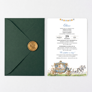 Invitatie Botez Royal Baby Prince, Hartie Texturata, Plic Cartonat si Sigiliu Ceara Inclus
