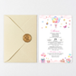 Invitatie Botez Balloon, Hartie Texturata, Plic Cartonat si Sigiliu Ceara Inclus