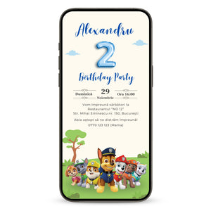 Invitatie Zi De Nastere Patrula Catelusilor, Format Digital