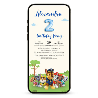 Invitatie Zi De Nastere Patrula Catelusilor, Format Digital