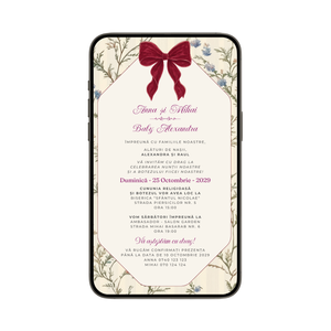 Invitatie 2 In 1 Nunta-Botez Classic Retro Red, Format Digitala-BalloonEvents.ro