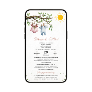 Invitatie Botez Gemeni Baiat Si Fetita, Goodmorning Sunshine, Format Digital-BalloonEvents.ro
