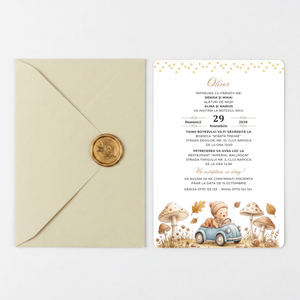 Invitatie Botez My Racing Boy, Hartie Texturata, Plic Cartonat si Sigiliu Ceara Inclus