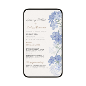 Invitatie 2 In 1 Nunta-Botez Elegant Blue Flowers, Format Digitala-BalloonEvents.ro