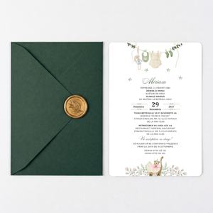 Invitatie Botez Ella, Hartie Texturata, Plic Cartonat si Sigiliu Ceara Inclus