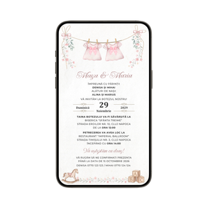 Invitatie Botez Gemeni Fetite, Little Sisters, Format Digital-BalloonEvents.ro