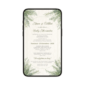 Invitatie 2 In 1 Nunta-Botez Elegant Green, Format Digitala-BalloonEvents.ro