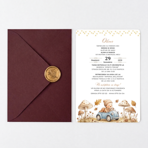 Invitatie Botez My Racing Boy, Hartie Texturata, Plic Cartonat si Sigiliu Ceara Inclus