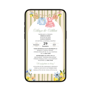 Invitatie Botez Gemeni Baietel si Fetita, Our Precious Babies, Format Digital-BalloonEvents.ro