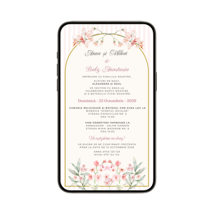 Invitatie 2 In 1 Nunta-Botez Elegant Pink Baby, Format Digitala-BalloonEvents.ro