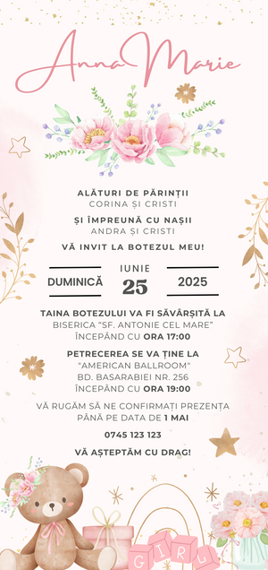 Invitatie Botez, Digitala, Lady Baby Bear