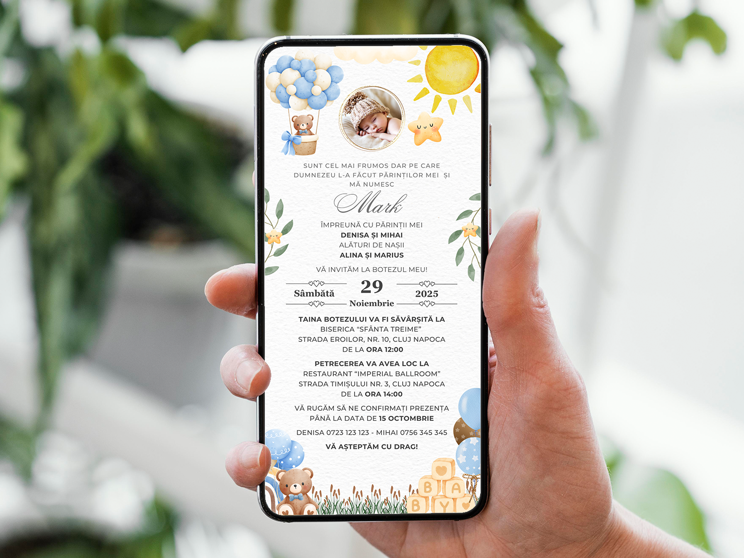 Invitatie Botez Baby Bear Toys, Format Digital-BalloonEvents.ro