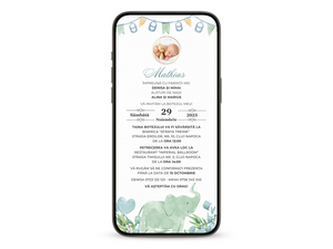 Invitatie Botez Baby Elephant, Format Digital-BalloonEvents.ro