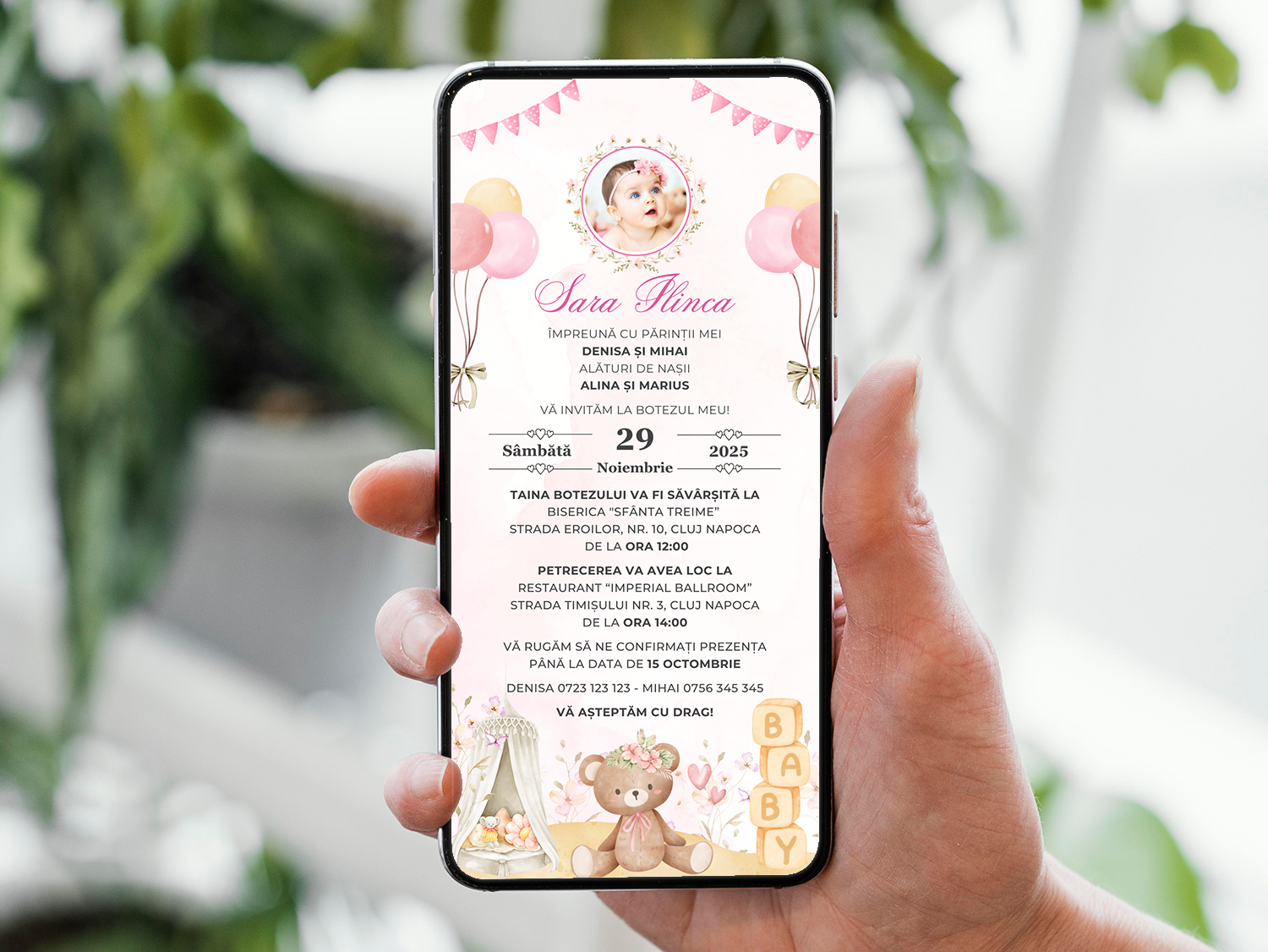 Invitatie Botez Baby Girl Room, Format Digital-BalloonEvents.ro